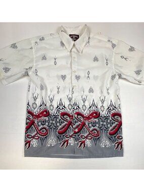 Xtreme Gear Men’s XL White Gray Red Dragon Tribal Graphic Button Up Shirt